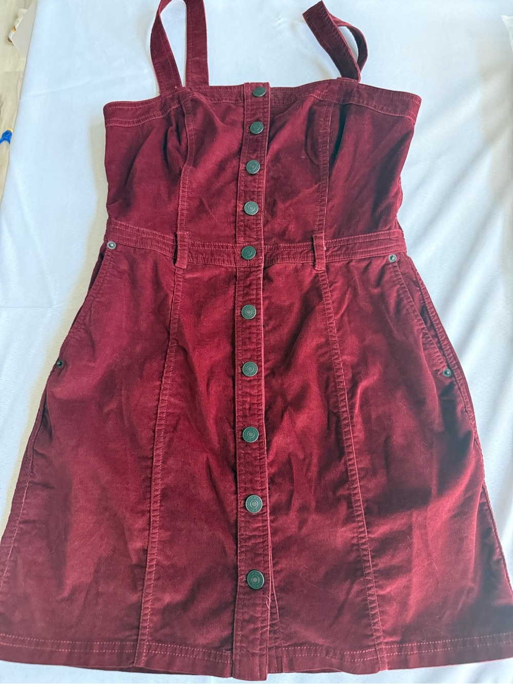 Abercrombie & Fitch Burgundy Corduroy Button-Front Mini Dress